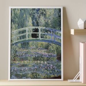 Monet Waterlilies Black Cat Print